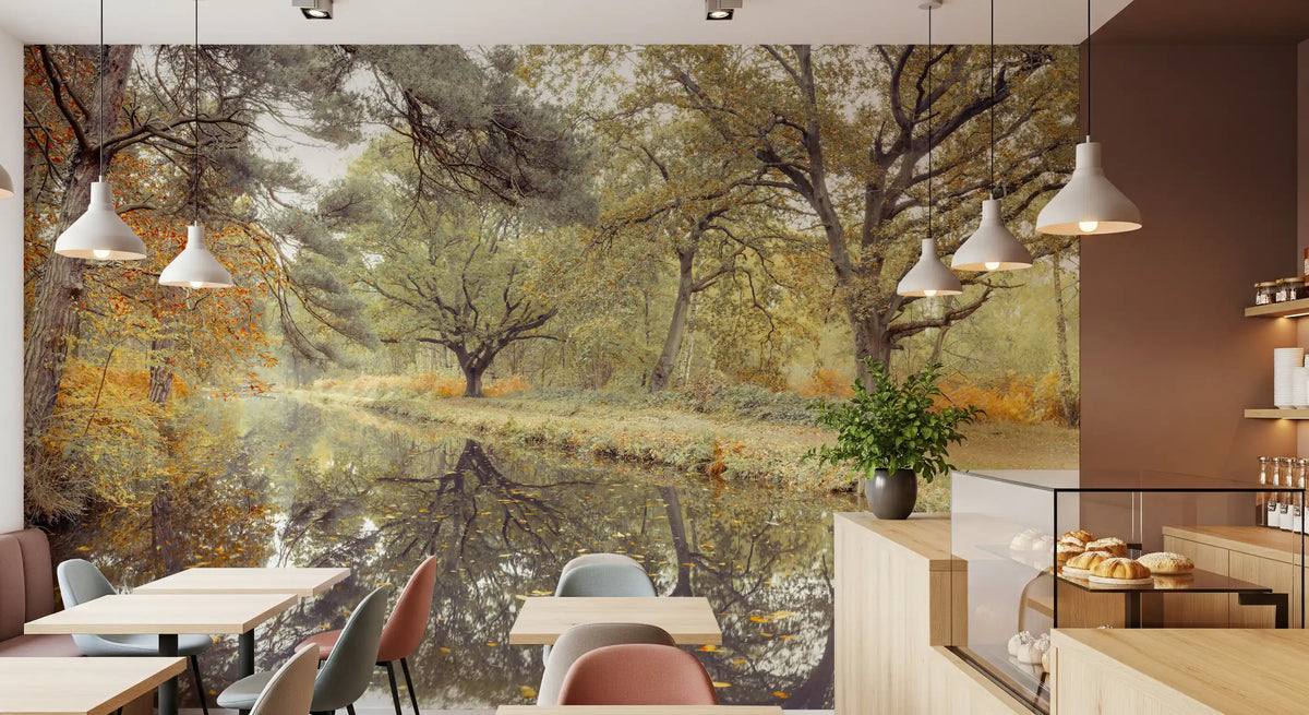 Reflective Woodland River Path Wall Mural