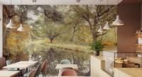 Reflective Woodland River Path Wall Mural