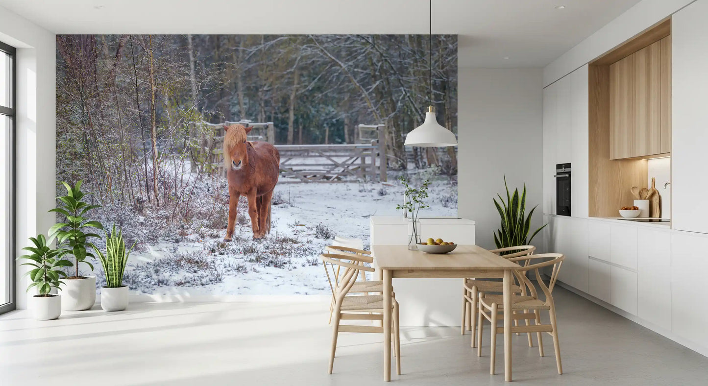 Rustic Winter Woodland Pony Wall Mural