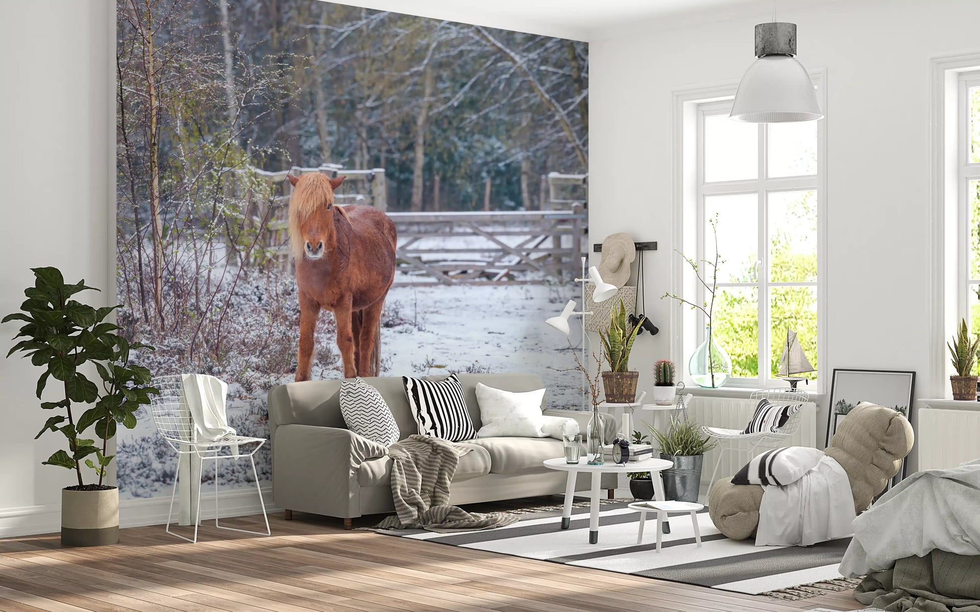 Rustic Winter Woodland Pony Wall Mural