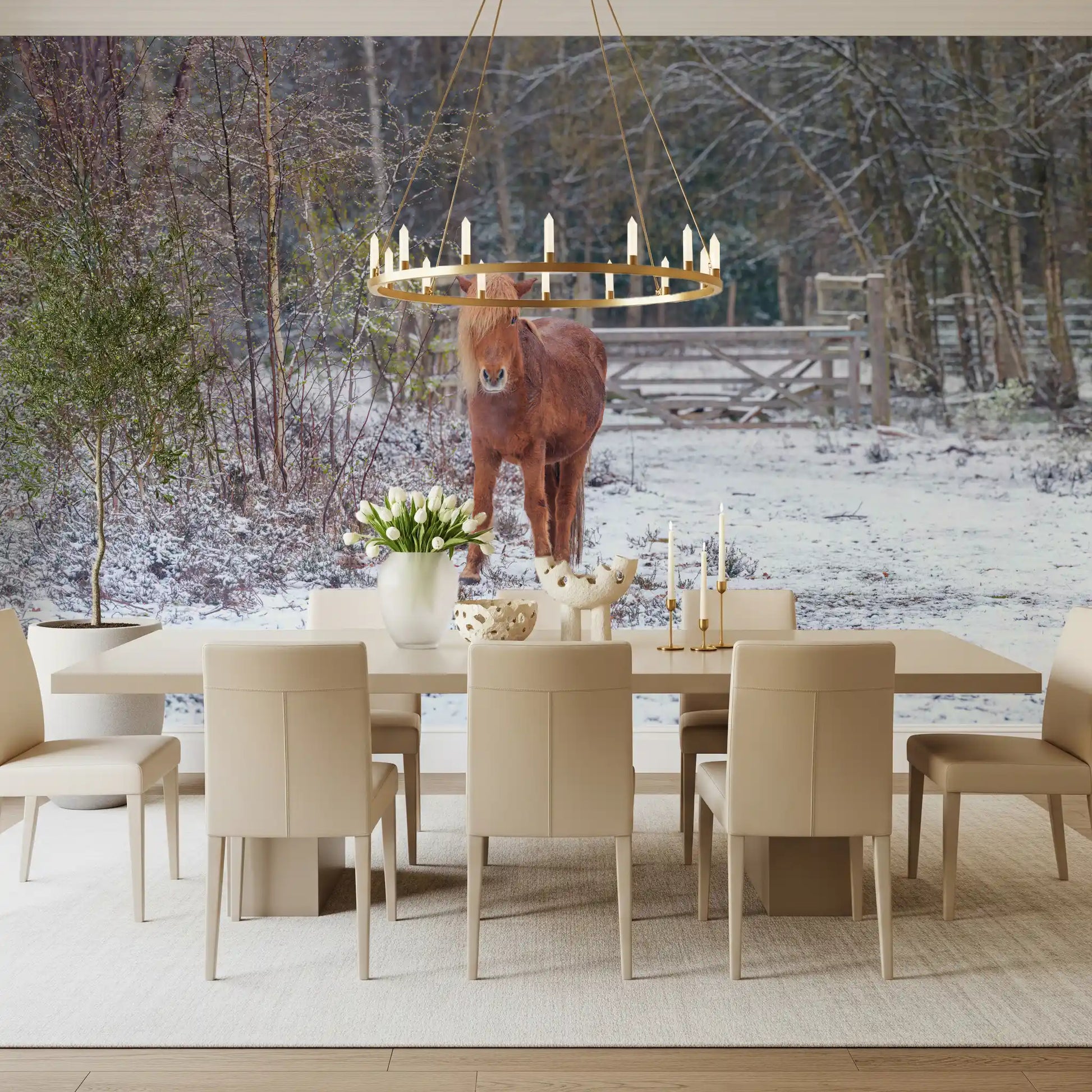 Rustic Winter Woodland Pony Wall Mural