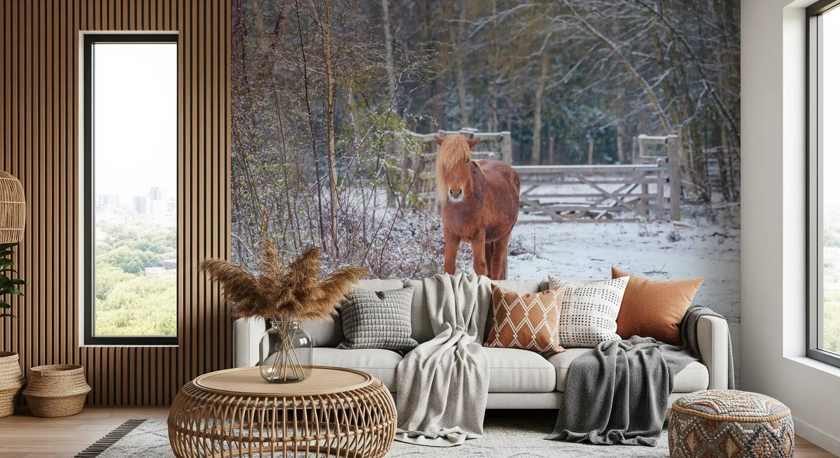 Rustic Winter Woodland Pony Wall Mural