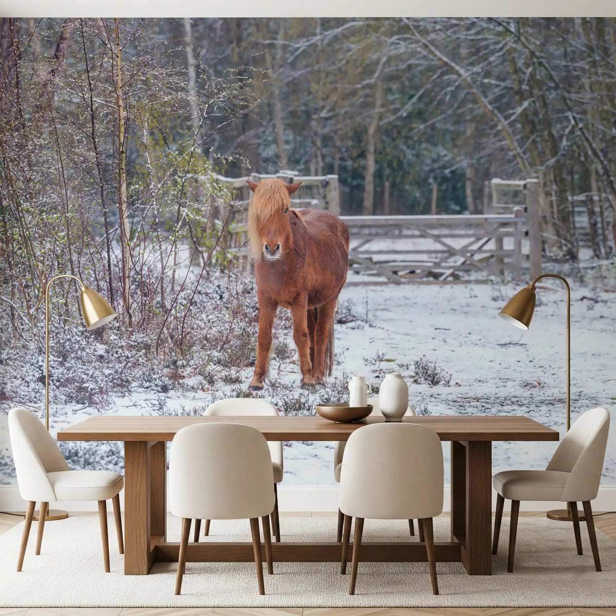 Rustic Winter Woodland Pony Wall Mural