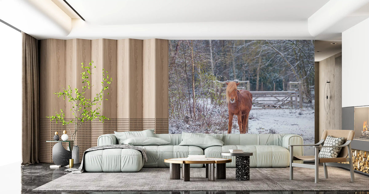 Rustic Winter Woodland Pony Wall Mural