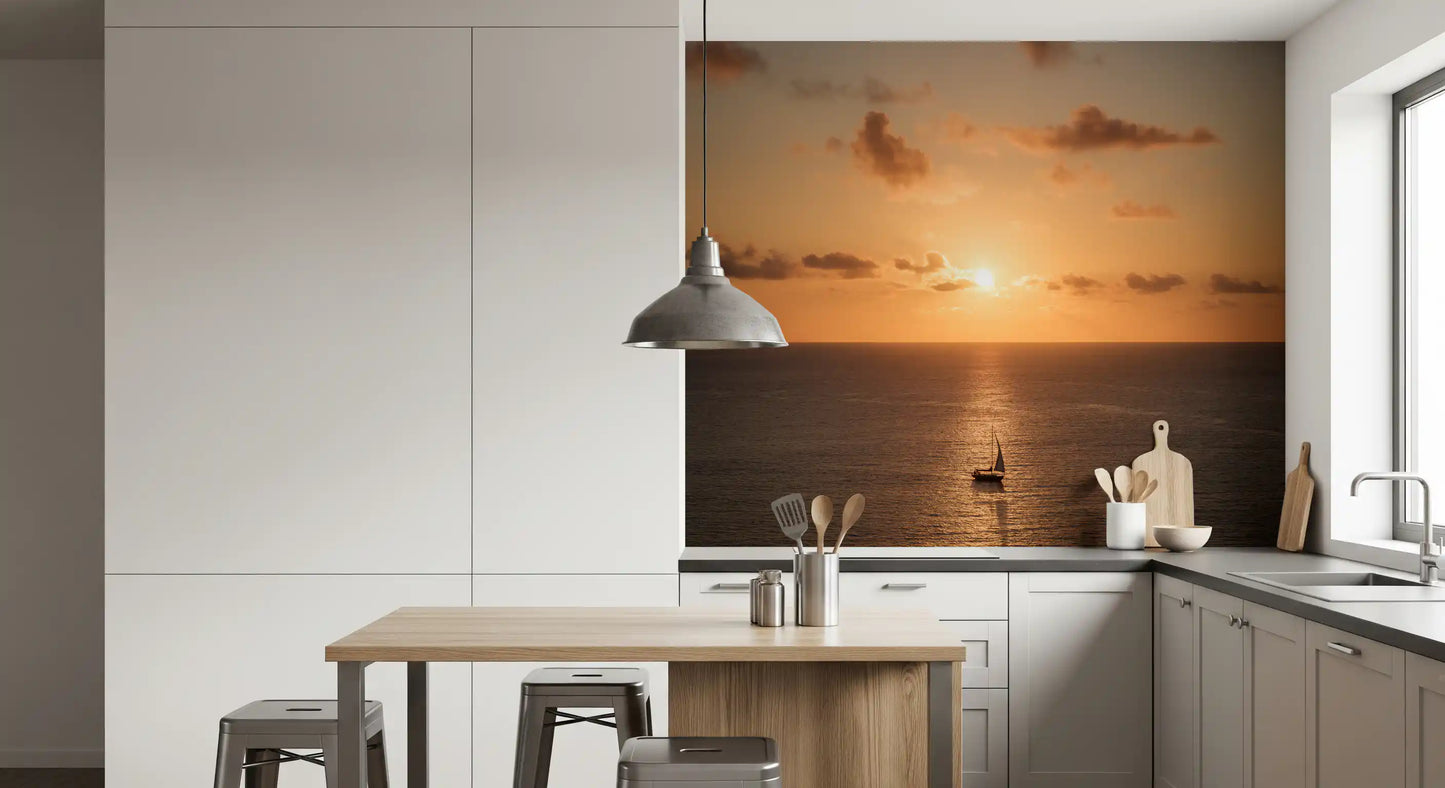 Amber Horizon Maritime View Wall Mural