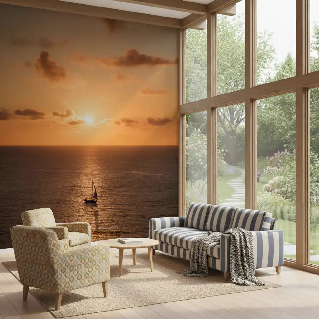 Amber Horizon Maritime View Wall Mural