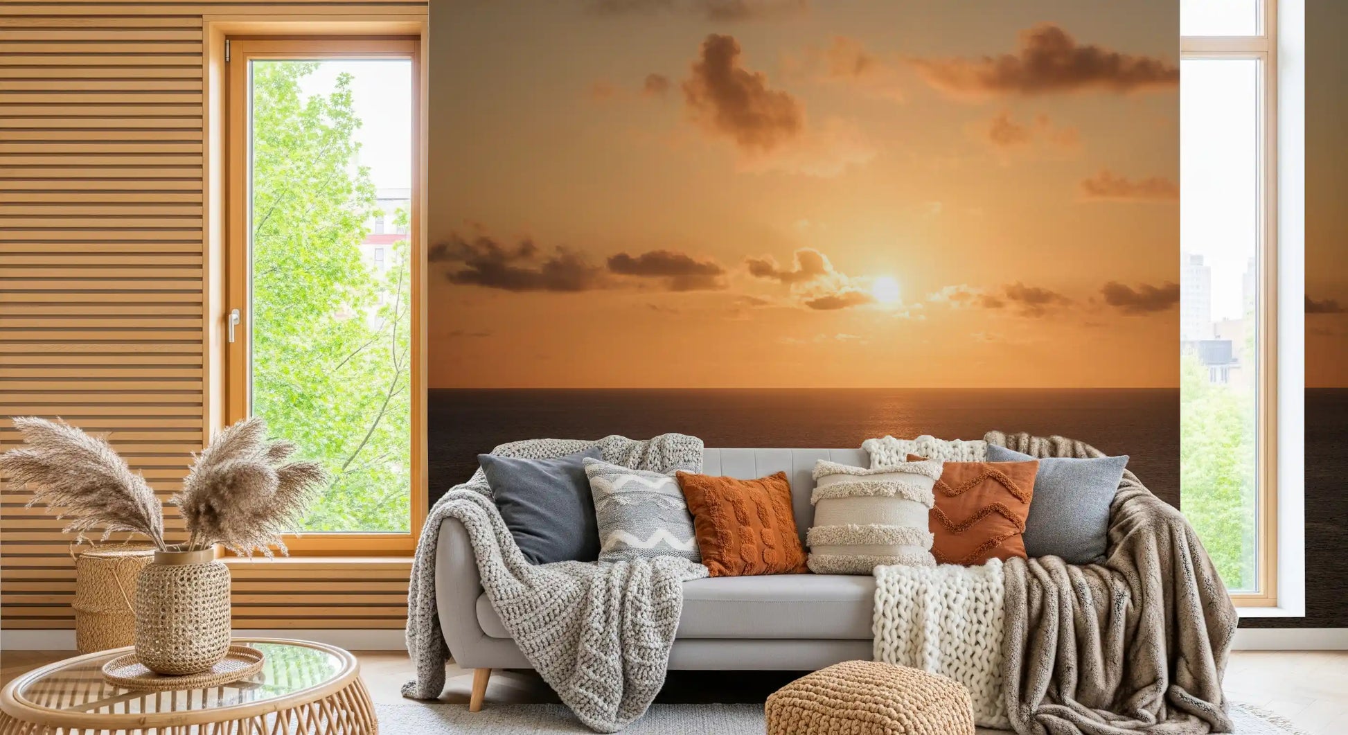 Amber Horizon Maritime View Wall Mural