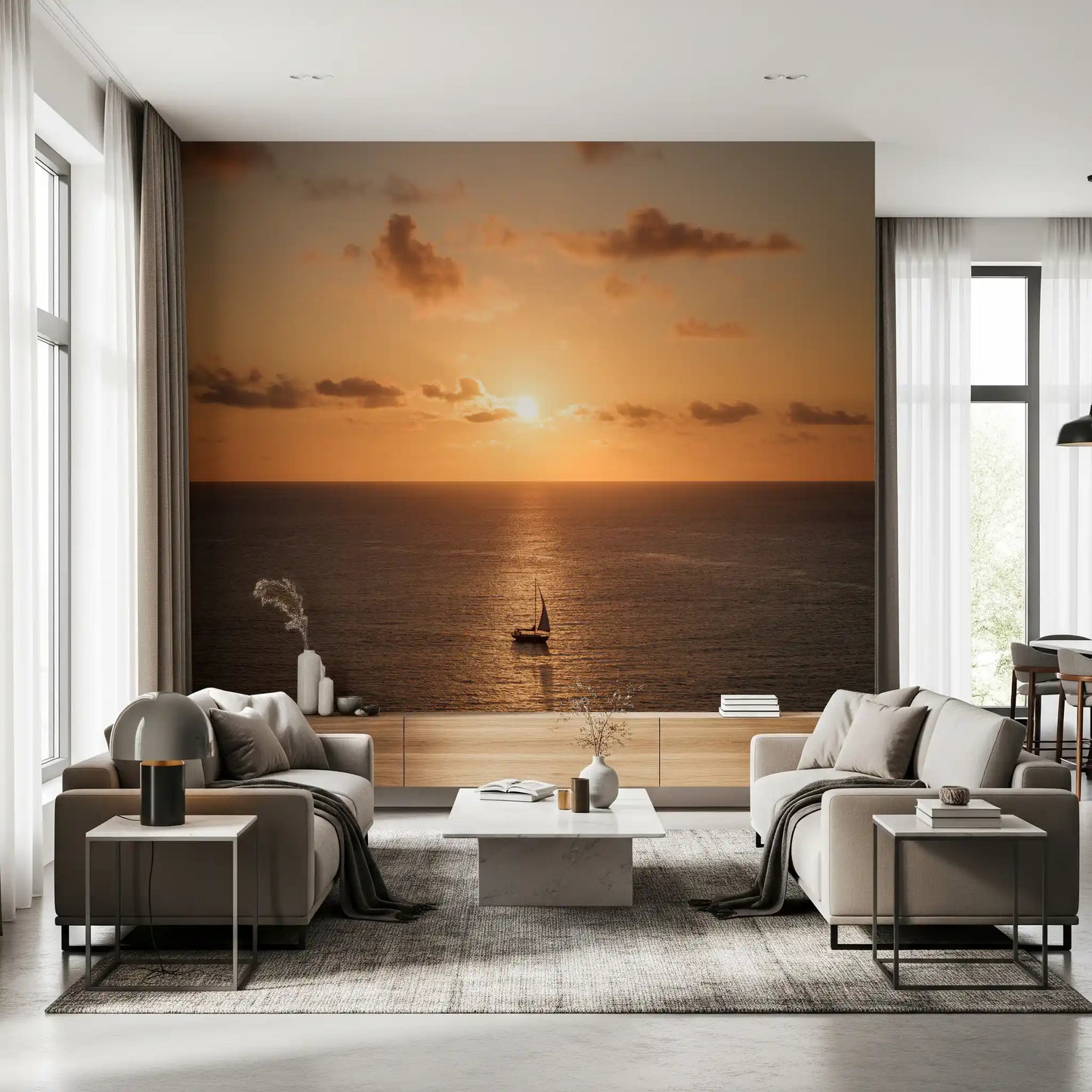 Amber Horizon Maritime View Wall Mural