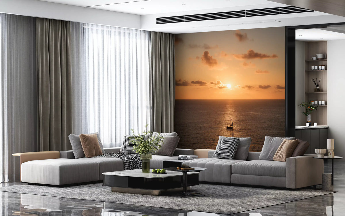 Amber Horizon Maritime View Wall Mural