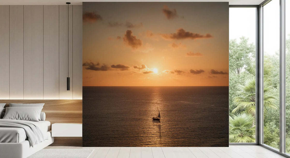 Amber Horizon Maritime View Wall Mural