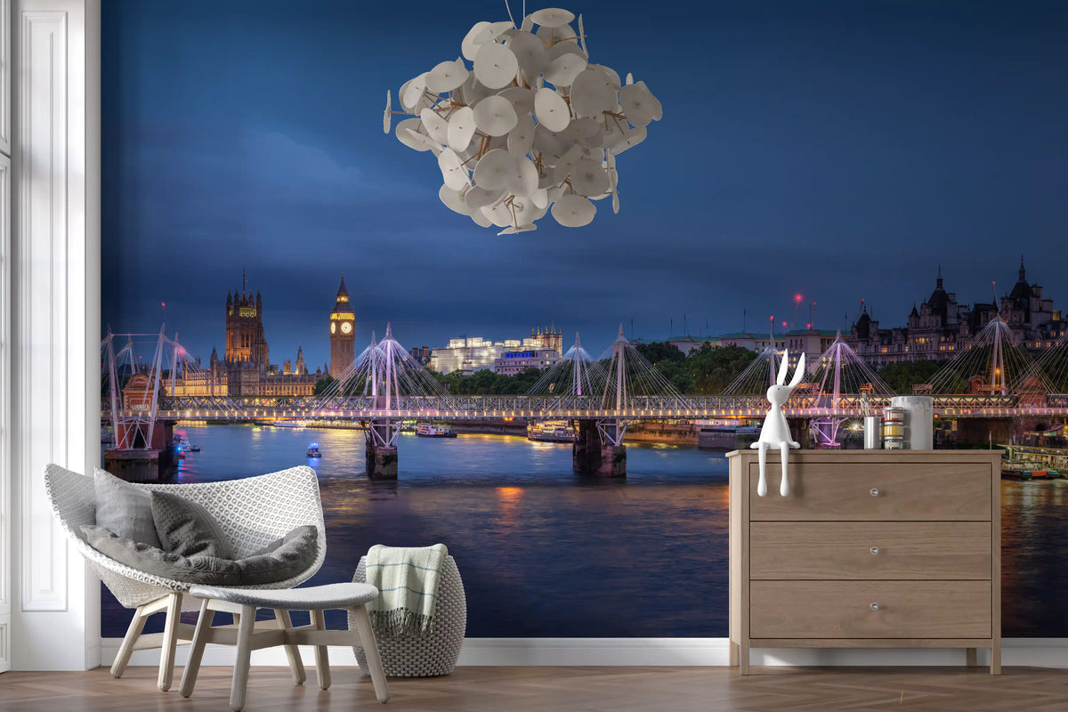 Evening Lights over the River Thames Wall Mural