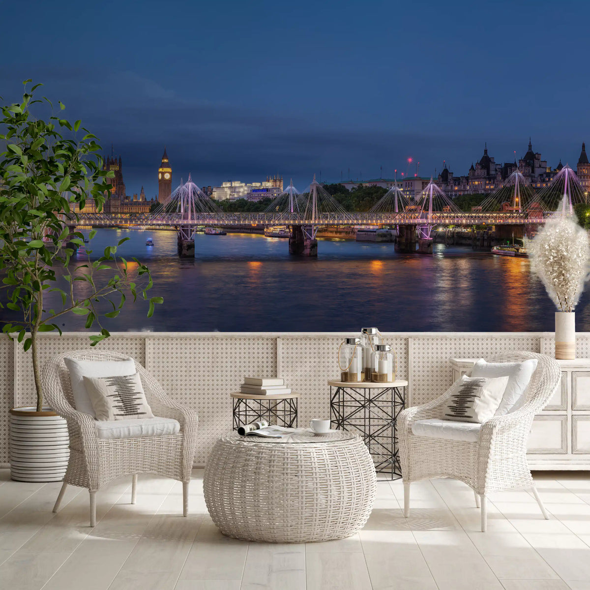 Evening Lights over the River Thames Wall Mural