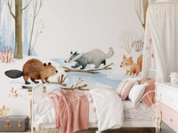 Winter Woodland Animal Gathering Wall Mural