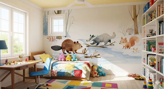 Winter Woodland Animal Gathering Wall Mural