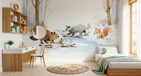 Winter Woodland Animal Gathering Wall Mural
