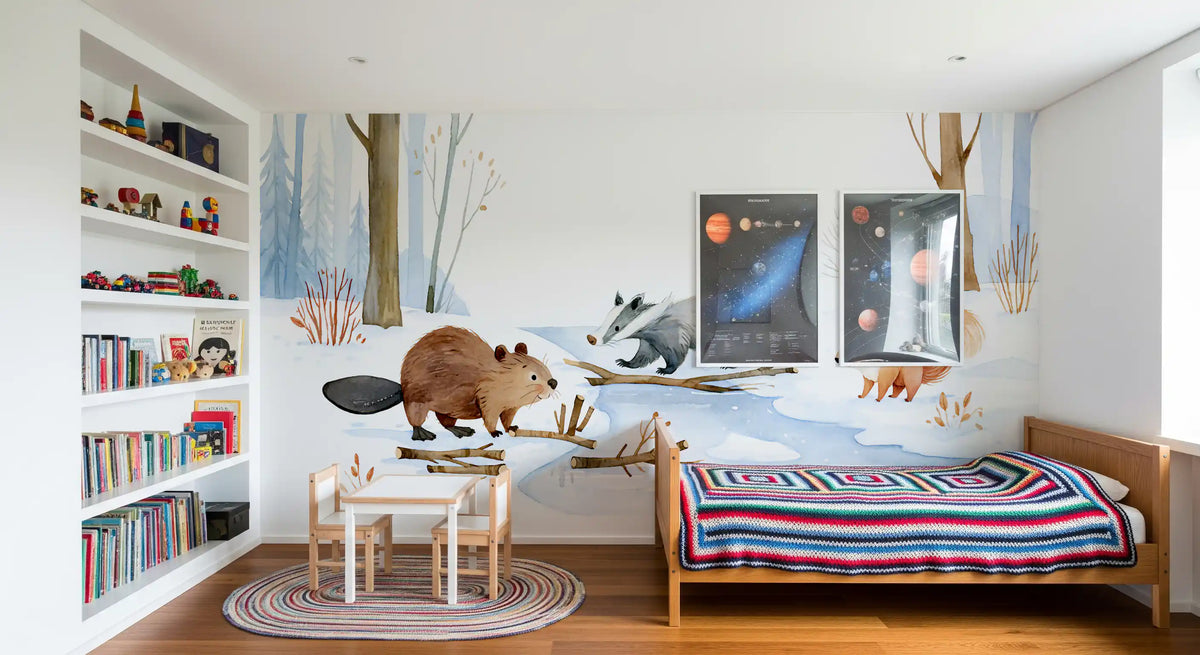Winter Woodland Animal Gathering Wall Mural