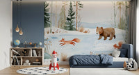 Winter Forest Friends Watercolor Scene Wall Mural