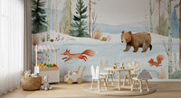 Winter Forest Friends Watercolor Scene Wall Mural