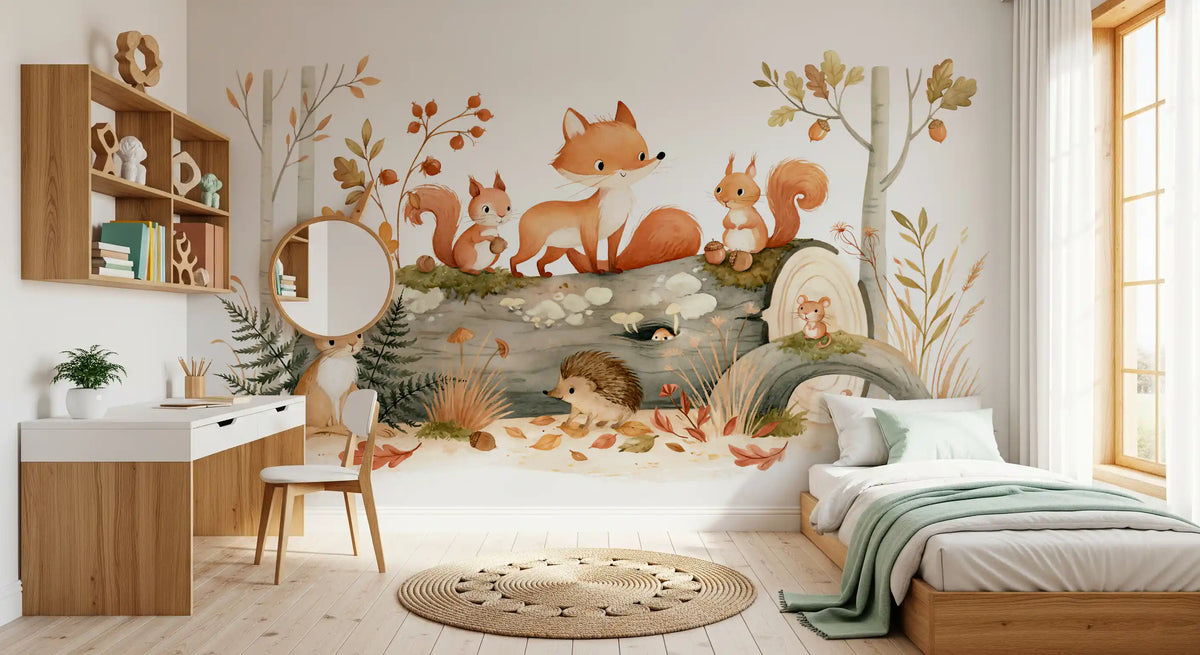 Woodland Friends in Autumn Forest Wall Mural