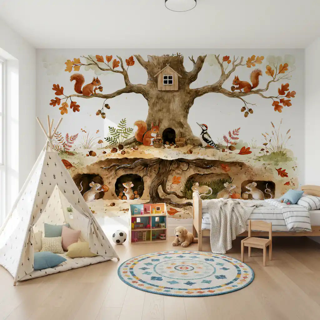 Autumnal Forest Animal Haven Wall Mural