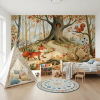 Autumn Woodland Animal Friends Wall Mural