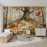 Autumn Woodland Animal Friends Wall Mural