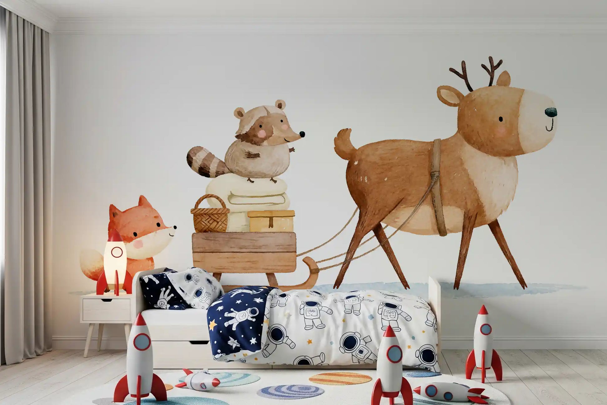 Winter Forest Friends Sleigh Ride Wall Mural