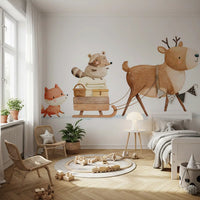 Winter Forest Friends Sleigh Ride Wall Mural