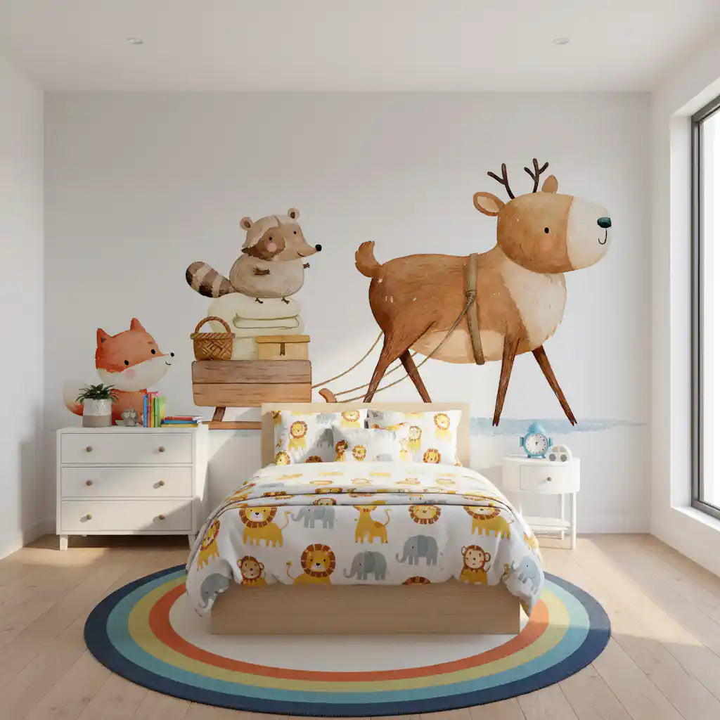 Winter Forest Friends Sleigh Ride Wall Mural