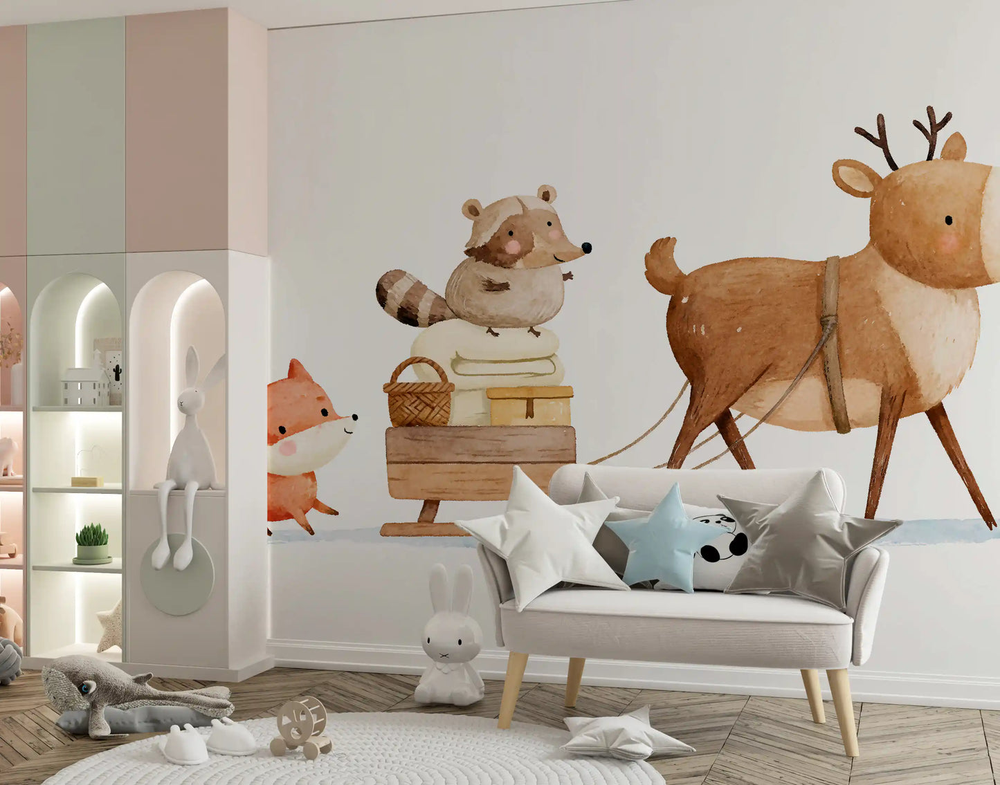 Winter Forest Friends Sleigh Ride Wall Mural