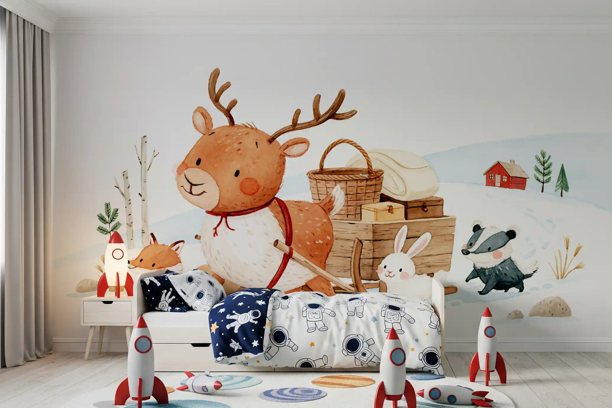 Winter Forest Friends Sleigh Ride Wall Mural
