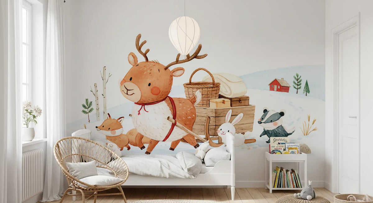Winter Forest Friends Sleigh Ride Wall Mural