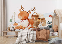 Winter Forest Friends Sleigh Ride Wall Mural
