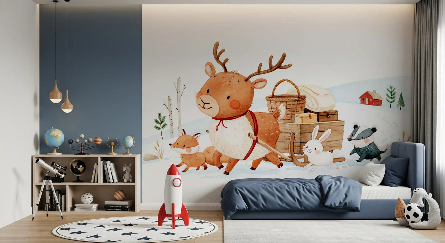 Winter Forest Friends Sleigh Ride Wall Mural
