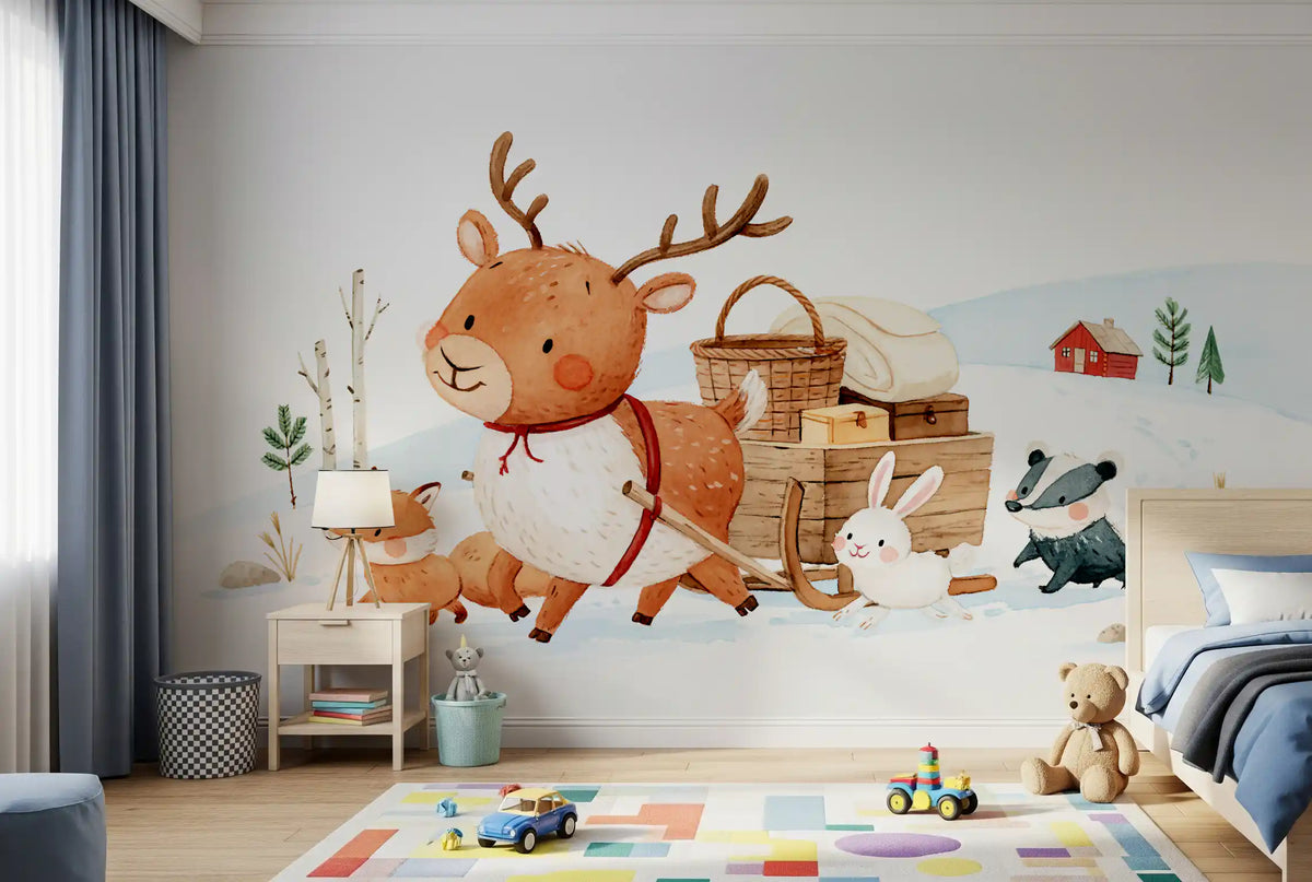 Winter Forest Friends Sleigh Ride Wall Mural