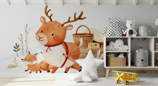 Winter Forest Friends Sleigh Ride Wall Mural