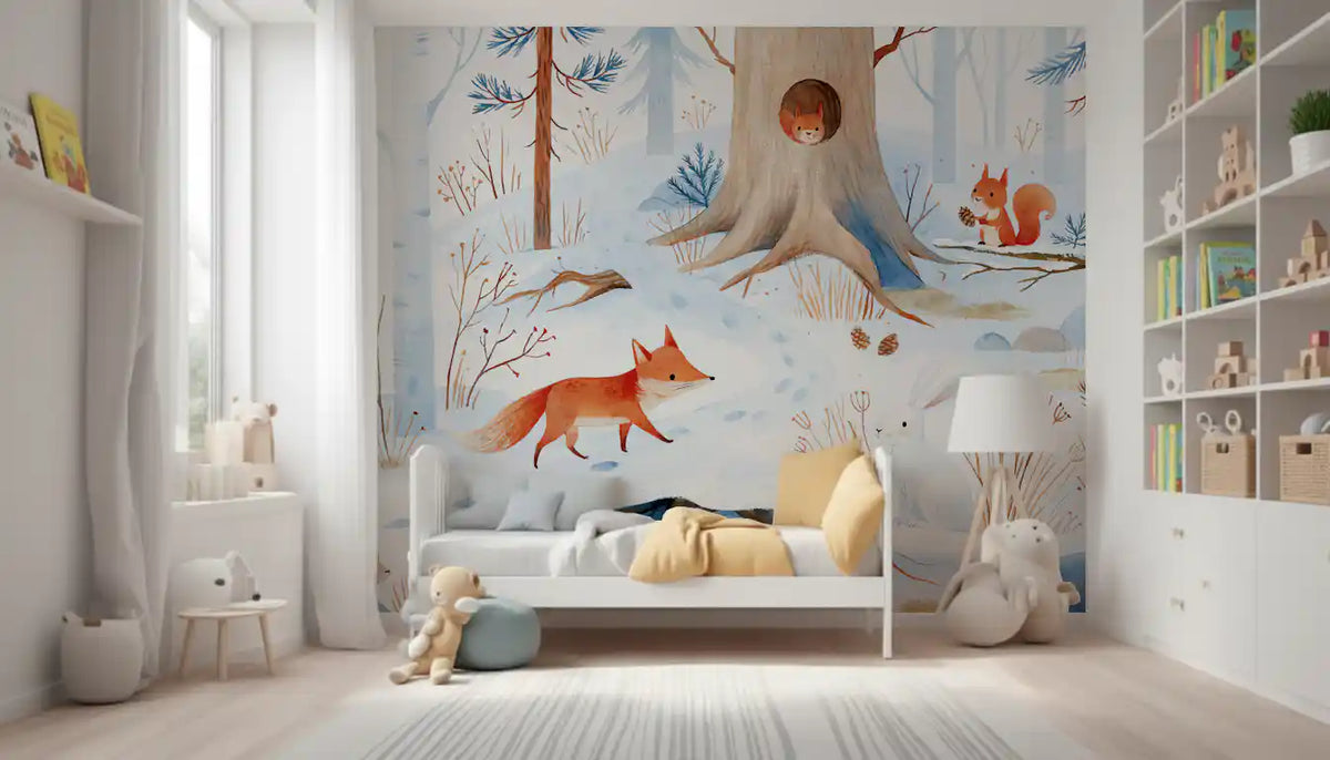 Forest Snow Day In Scandinavian Winter Landscape Wall Mural