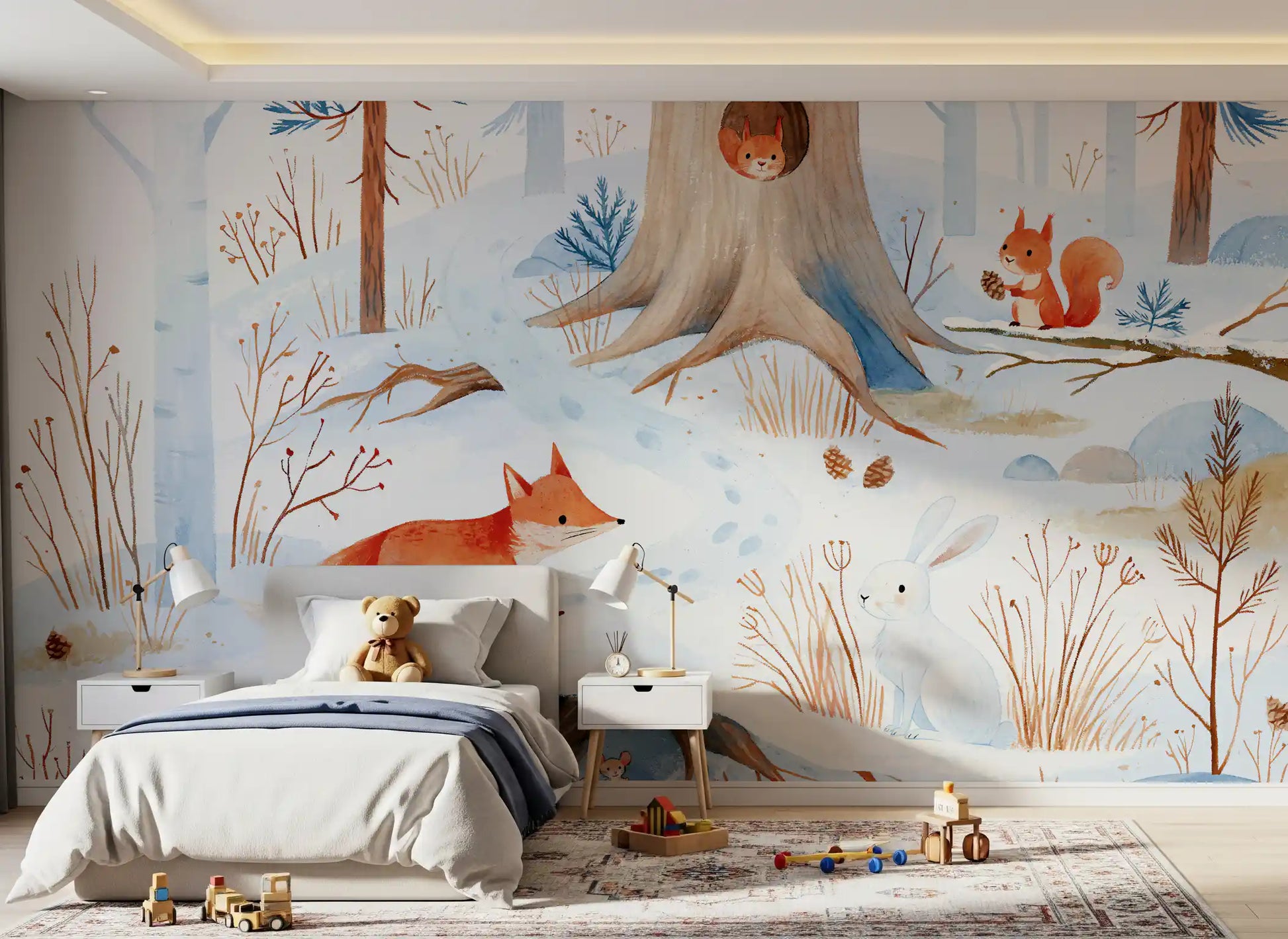 Forest Snow Day In Scandinavian Winter Landscape Wall Mural