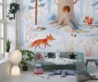 Forest Snow Day In Scandinavian Winter Landscape Wall Mural