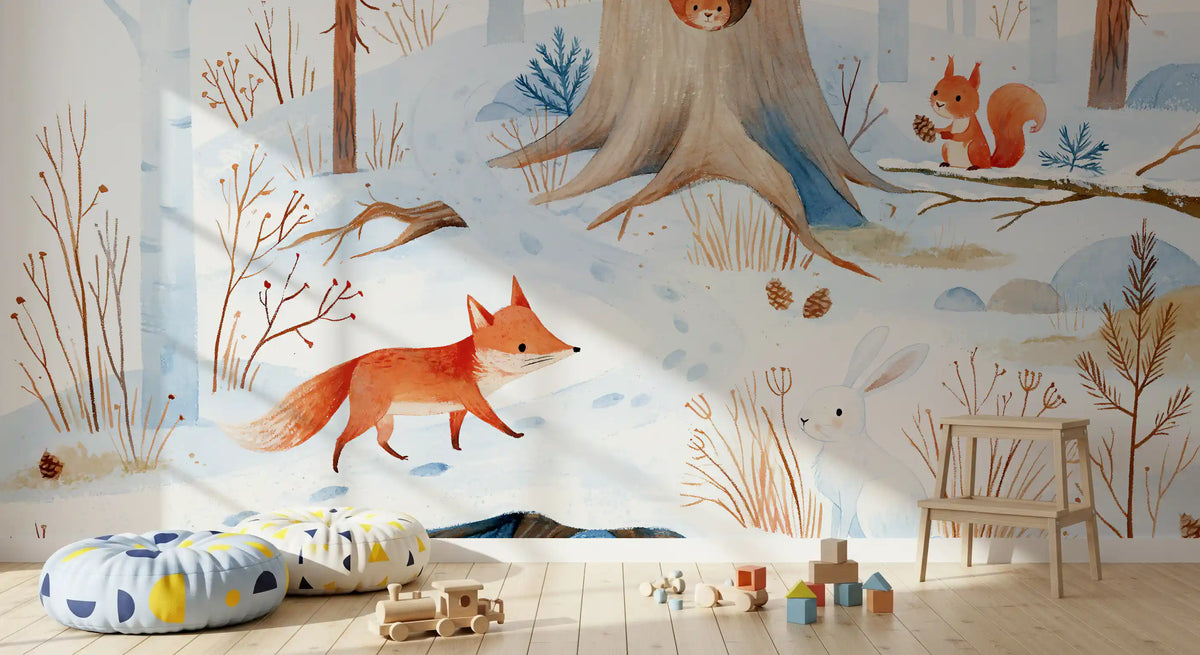 Forest Snow Day In Scandinavian Winter Landscape Wall Mural