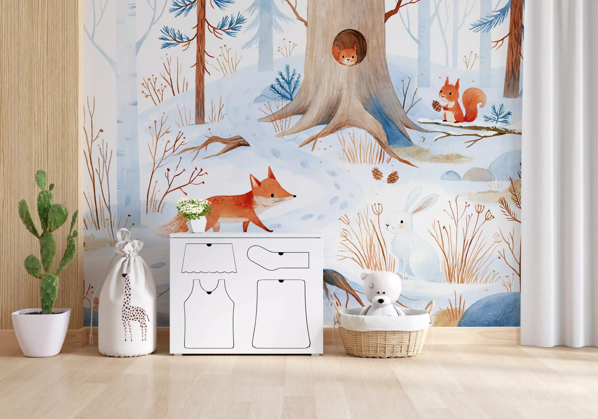 Forest Snow Day In Scandinavian Winter Landscape Wall Mural