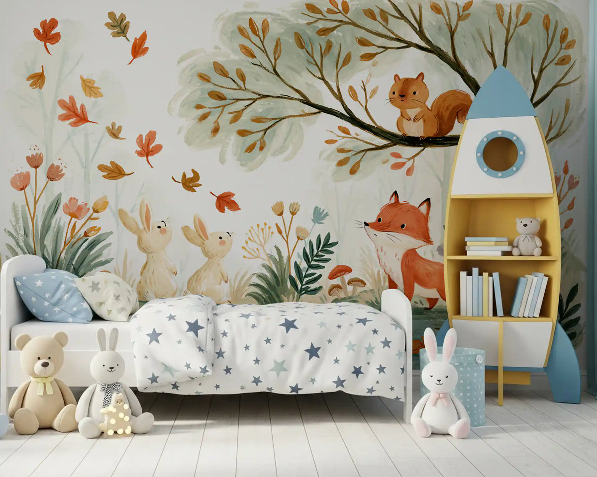 Autumn Woodland Friends Illustration Wall Mural