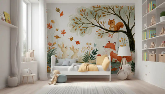 Autumn Woodland Friends Illustration Wall Mural