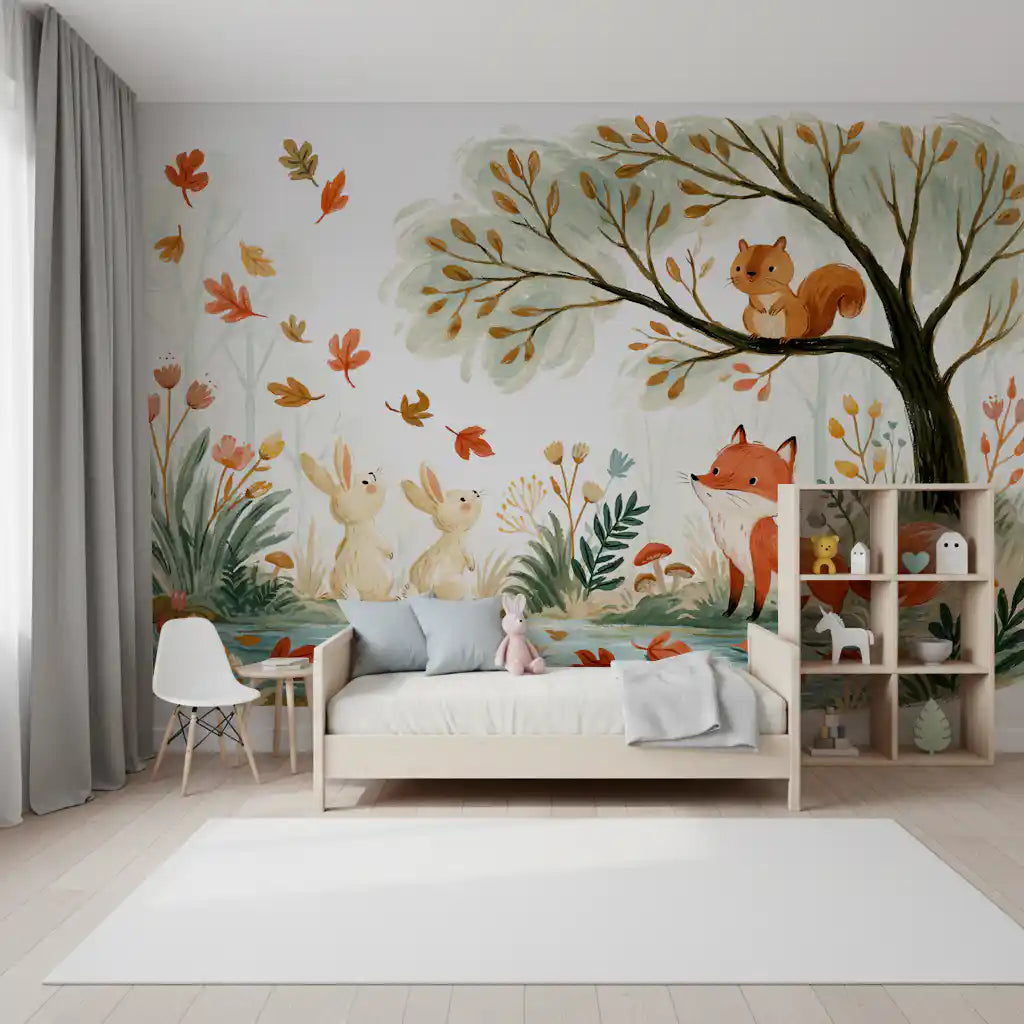 Autumn Woodland Friends Illustration Wall Mural