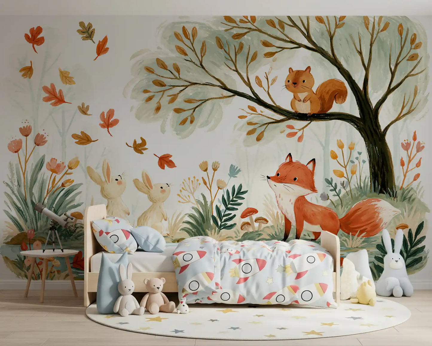 Autumn Woodland Friends Illustration Wall Mural