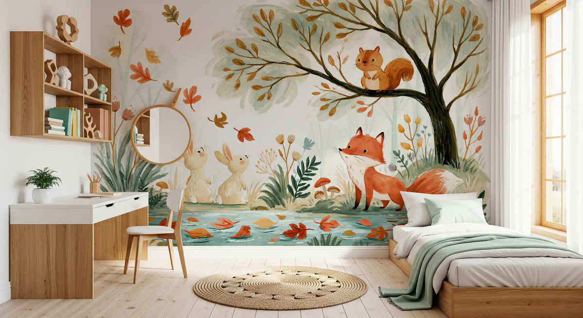 Autumn Woodland Friends Illustration Wall Mural
