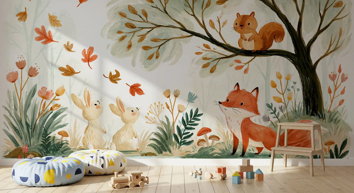 Autumn Woodland Friends Illustration Wall Mural