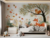 Autumn Woodland Friends Illustration Wall Mural