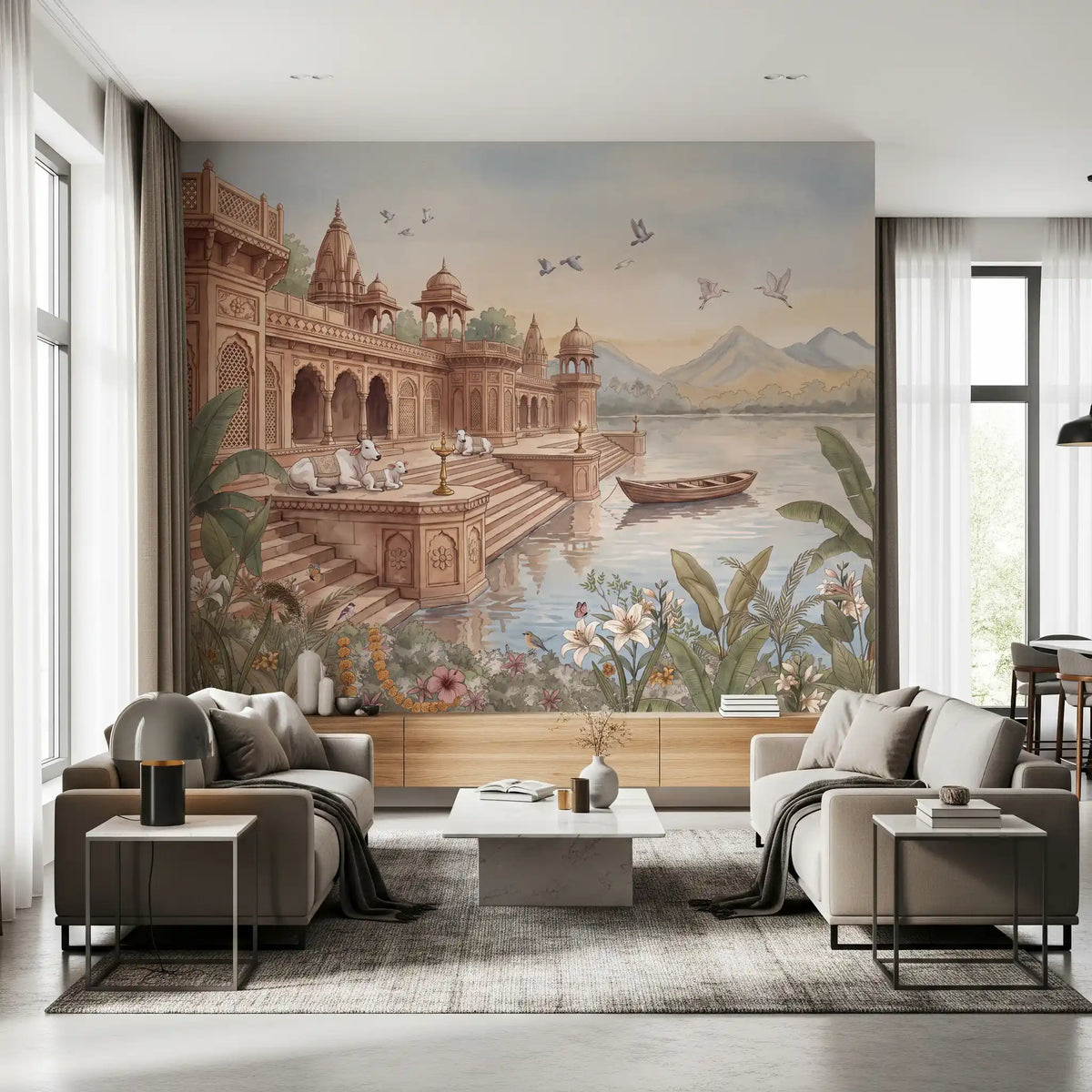The Sacred Ghats at Dawn Wall Mural - RJM11