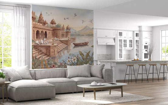 The Sacred Ghats at Dawn Wall Mural - RJM11